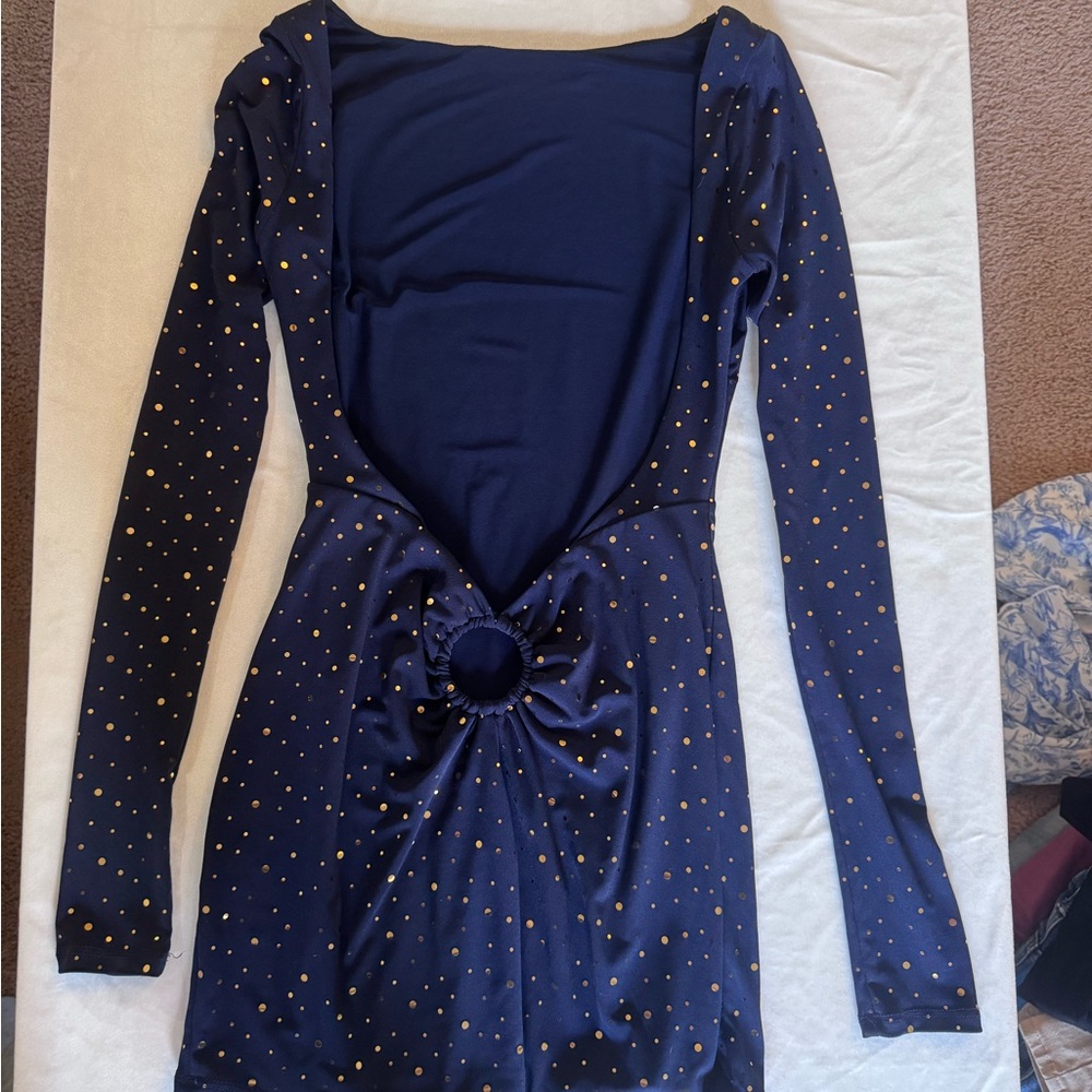Navy Blue and Gold Sequin Formal Dress